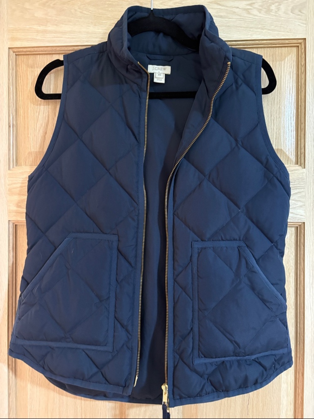 J. Crew Navy Quilted Puffer Vest with Gold Zipper